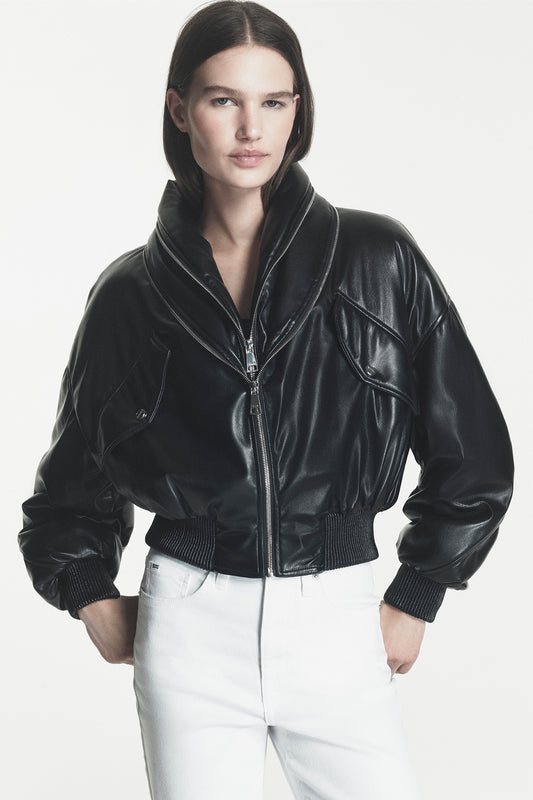 Faux Leather Bomber Jacket