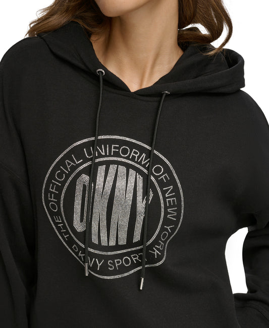 Black Long Sleeve Relaxed Hoodie With Medallion Logo