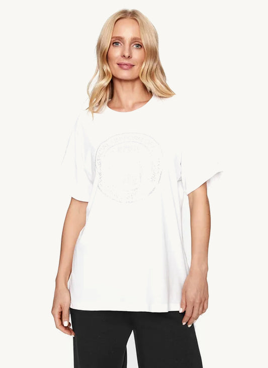 White Long Sleeve Crew Neck T-Shirt With Medallion Logo