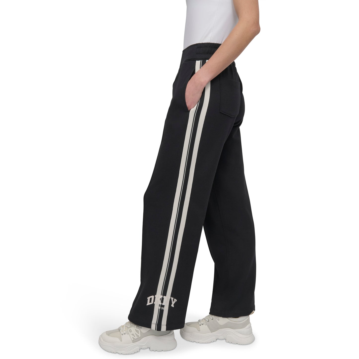DISTRESSED VARSITY LOGO 31" TRACK PANT WITH POCKETS
