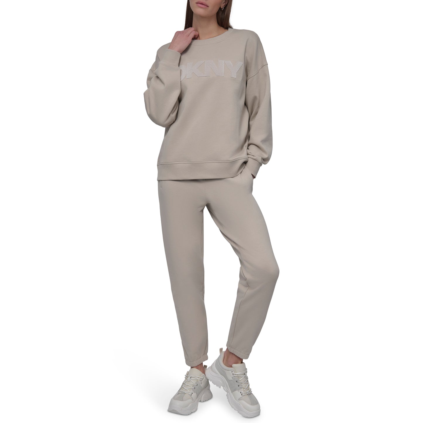 VELVET PLUSH EMBROIDERY LOGO LONG LINE PULLOVER