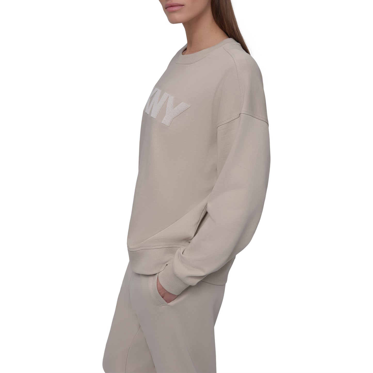 VELVET PLUSH EMBROIDERY LOGO LONG LINE PULLOVER