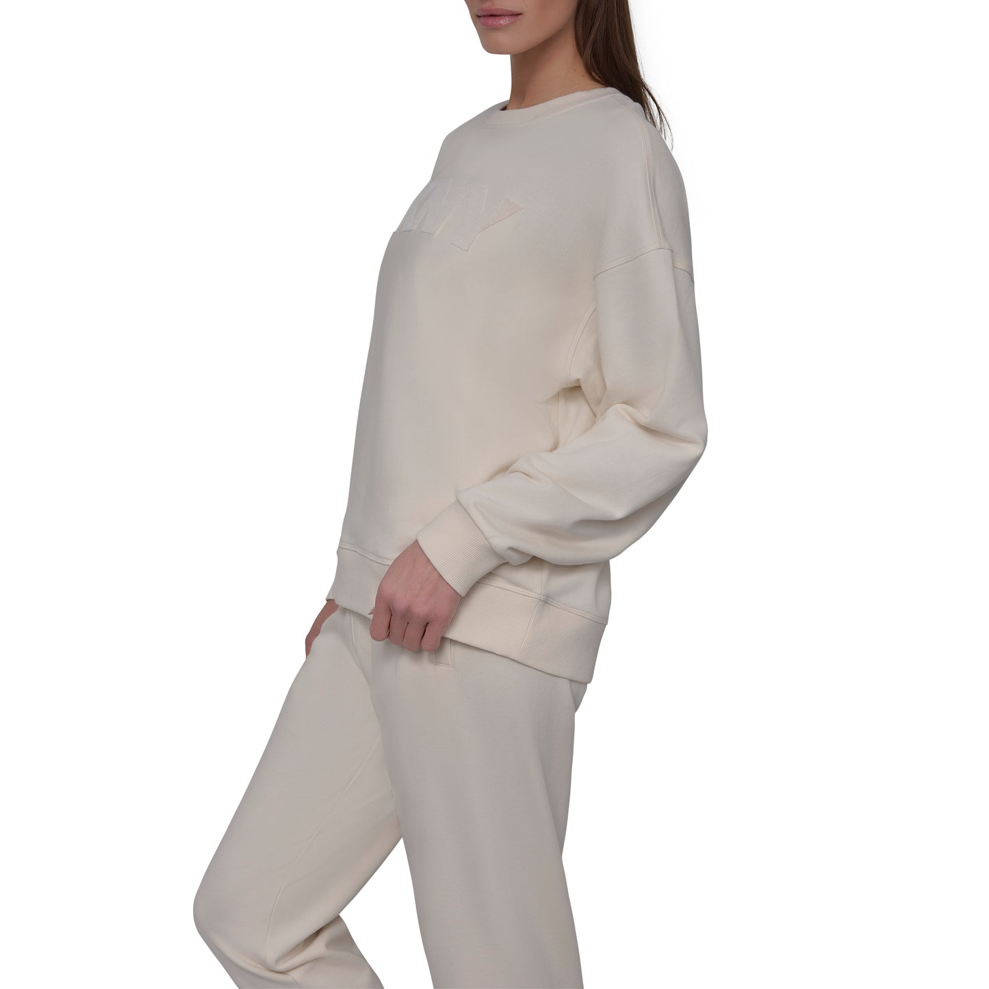 VELVET PLUSH EMBROIDERY LOGO LONG LINE PULLOVER
