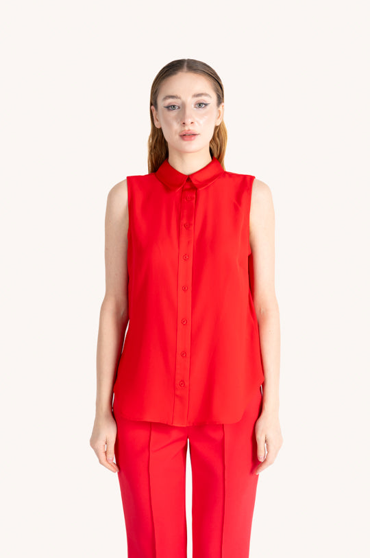 SLEEVELESS BUTTON FRONT BLOUSE