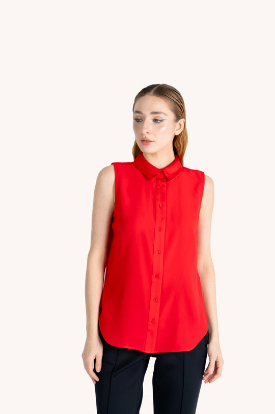 SLEEVELESS BUTTON FRONT BLOUSE
