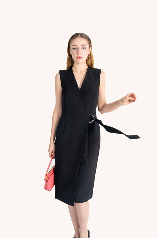 SLEEVELESS V-NECK WRAP BLAZER