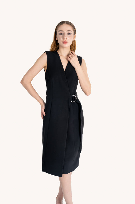 SLEEVELESS V-NECK WRAP BLAZER