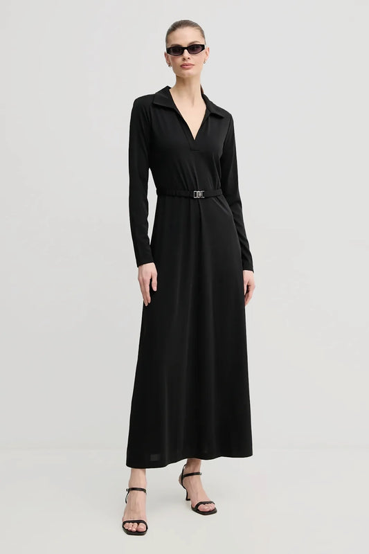 LONG SLEEVES COLLAR NECK MIDI DRESS