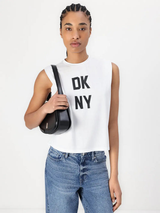 SLEEVELESS TISSUE KNIT LOGO TOP