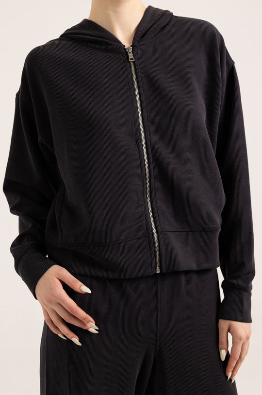 HIGHLINE RIB FULL ZIP HOODIE WITH POCKETS