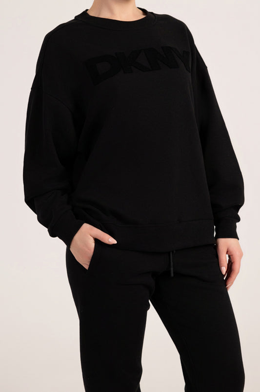 VELVET EMBROIDERY LOGO LONG LINE PULLOVER