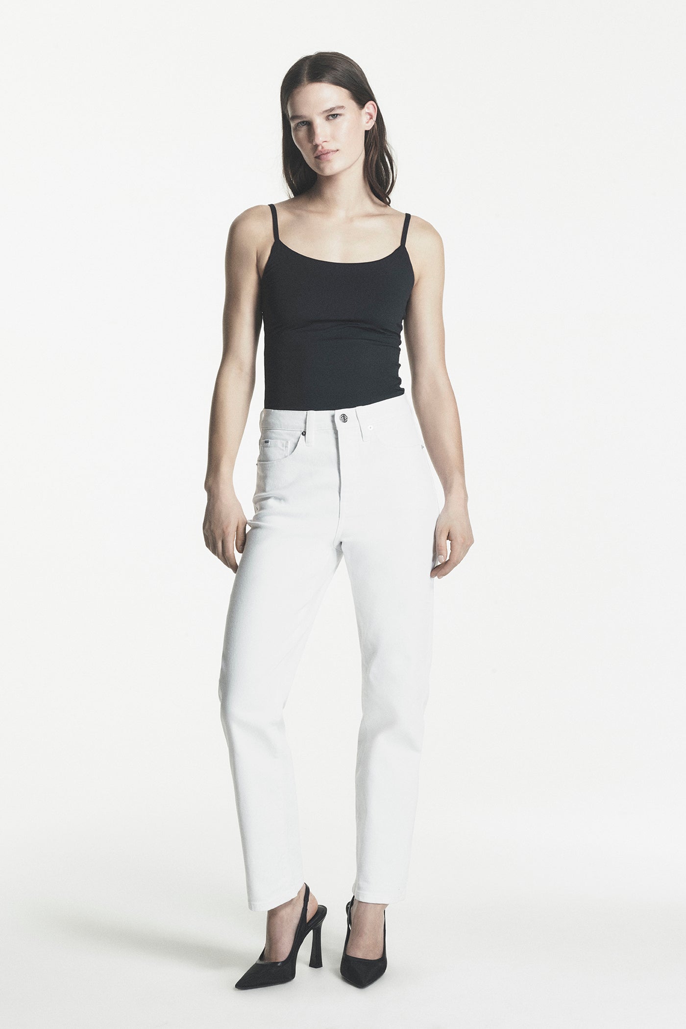 High-Rise Relaxed-Fit White Jeans