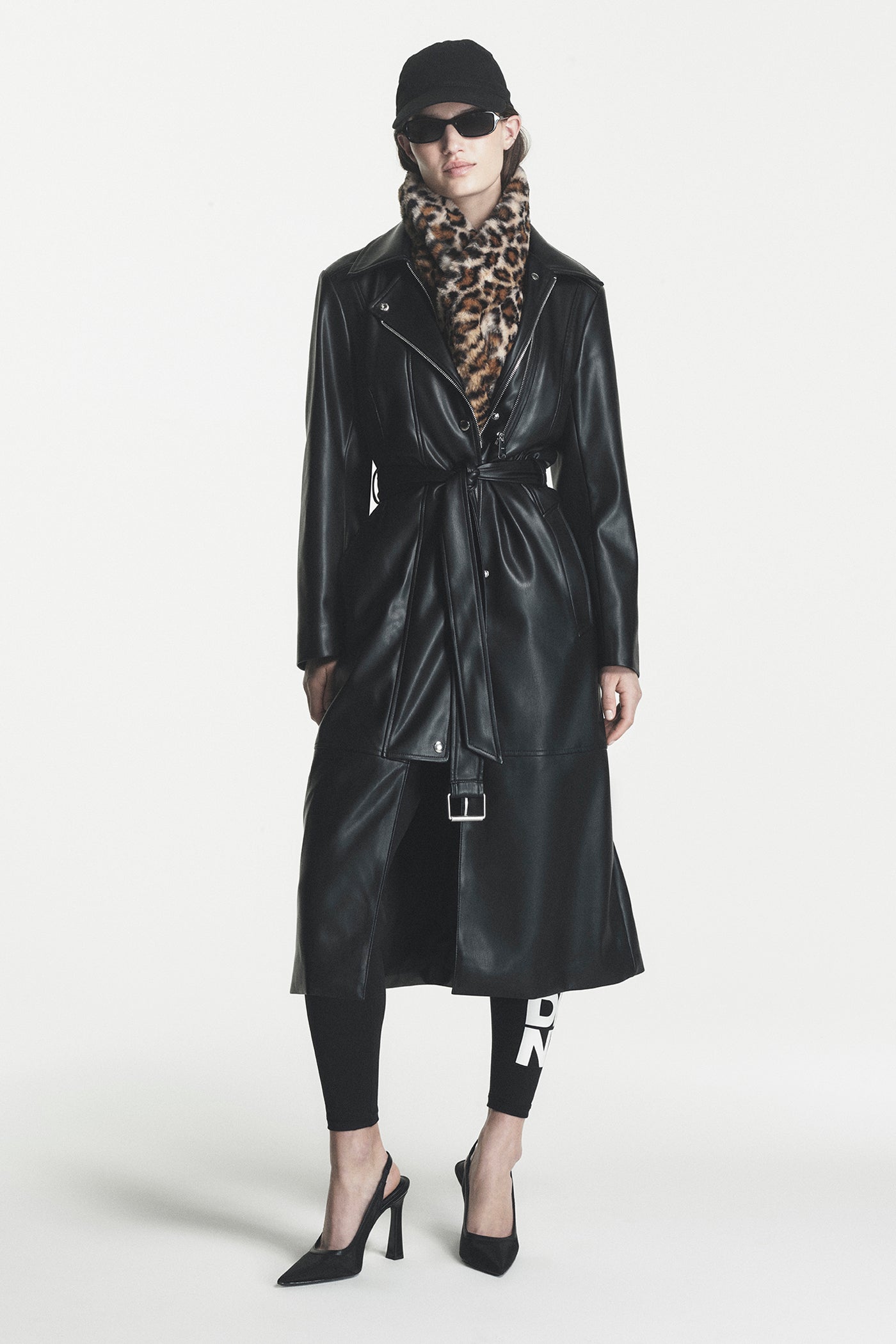 Faux Leather Belted Trench