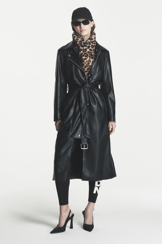 Faux Leather Belted Trench