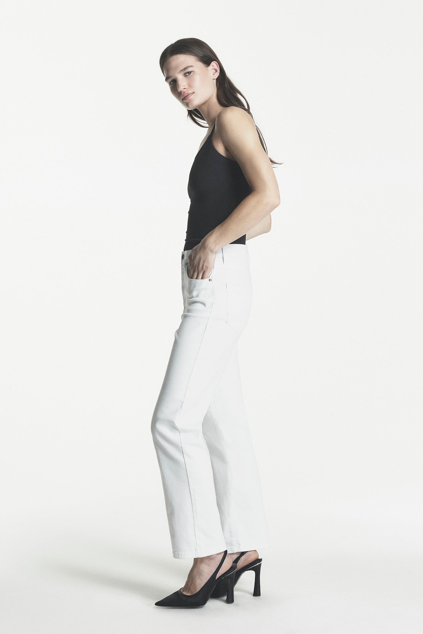 High-Rise Relaxed-Fit White Jeans