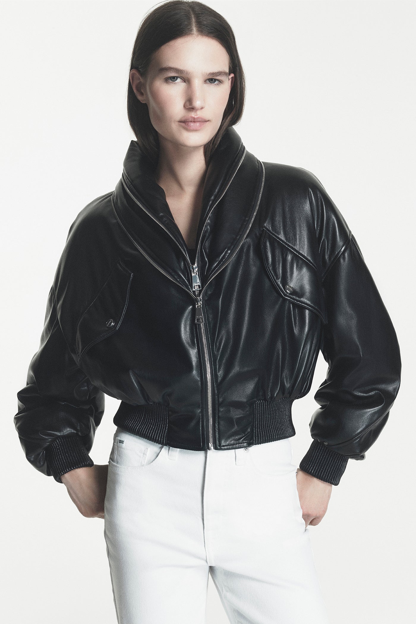 Faux Leather Bomber Jacket