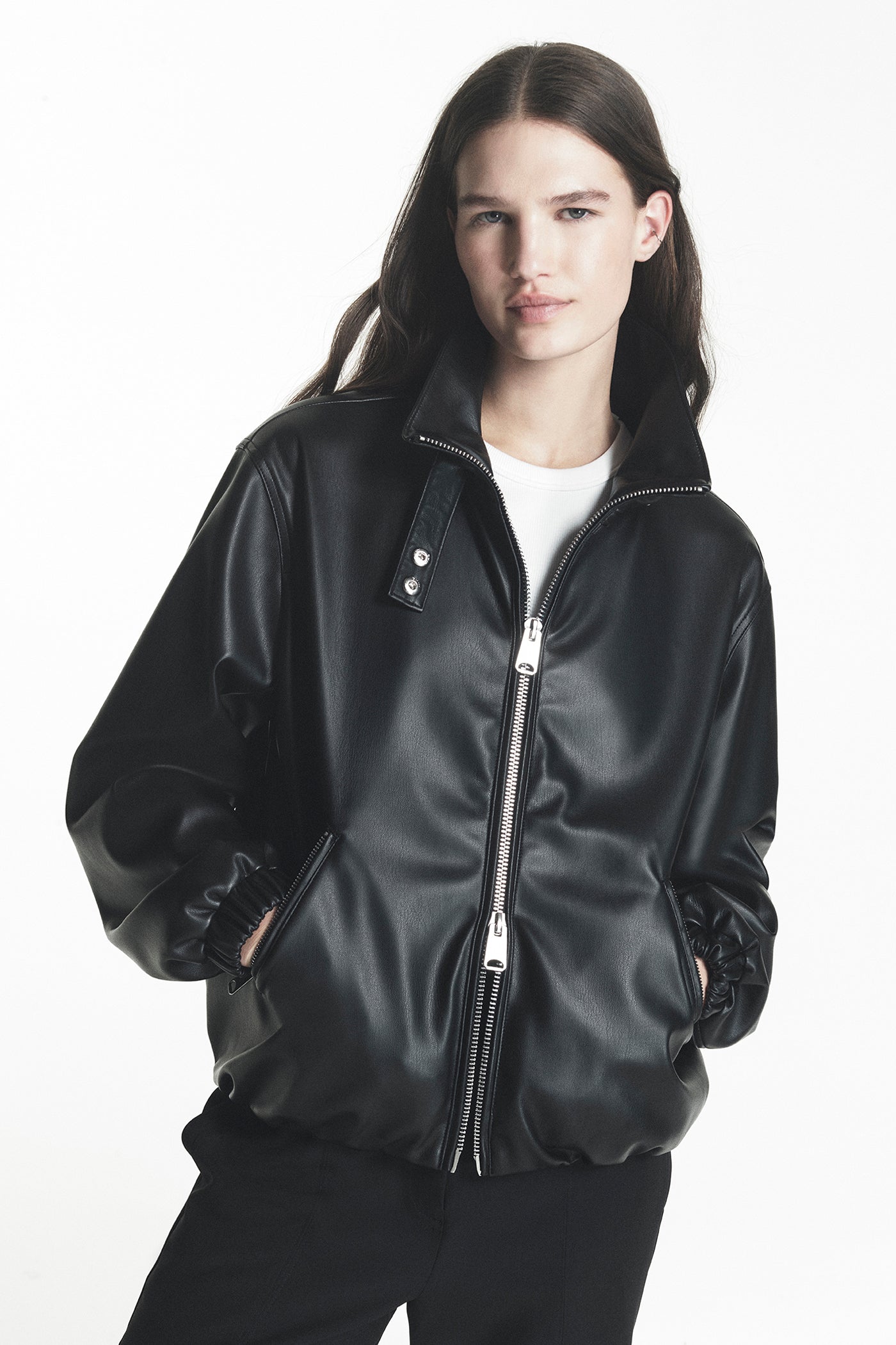 Faux Leather Bomber