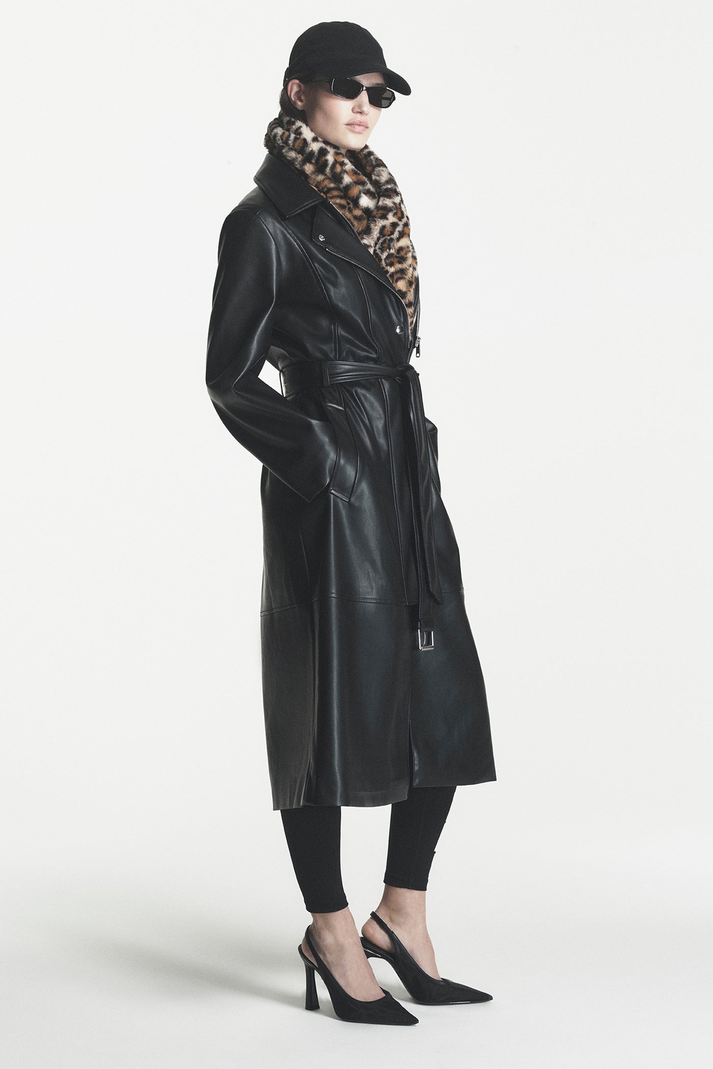 Faux Leather Belted Trench