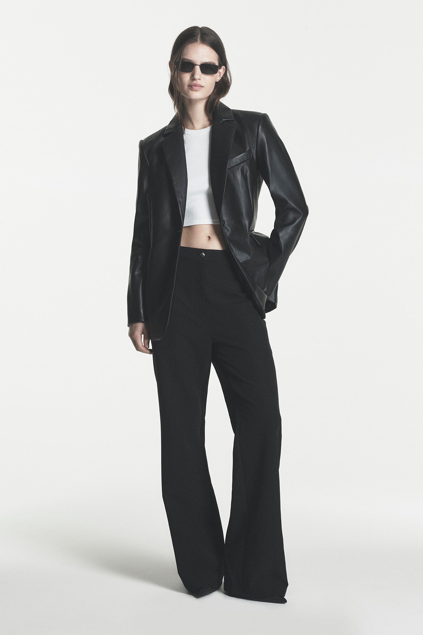 Faux Leather One-Button Blazer