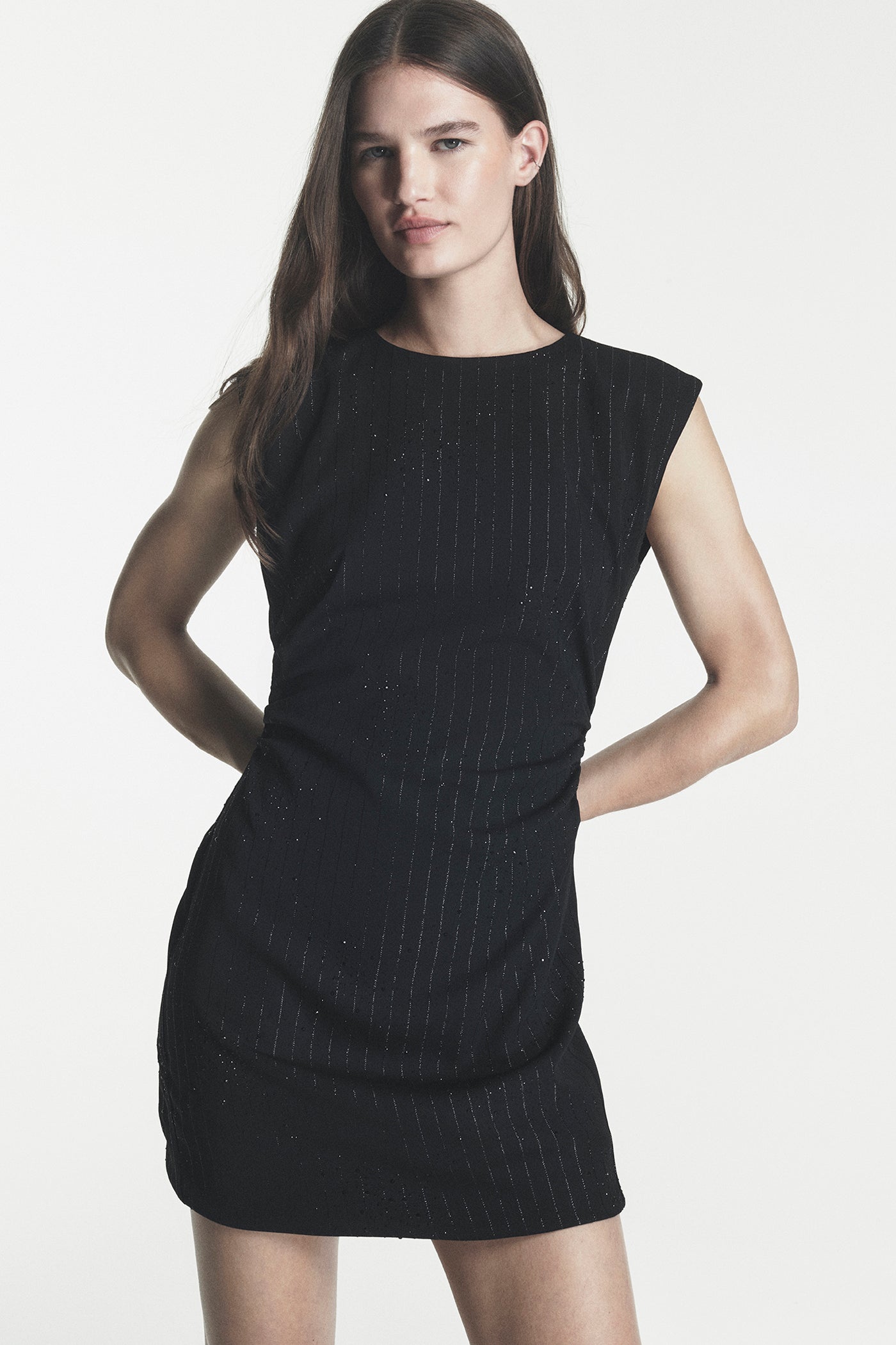 Side-Ruched Pinstripe Dress