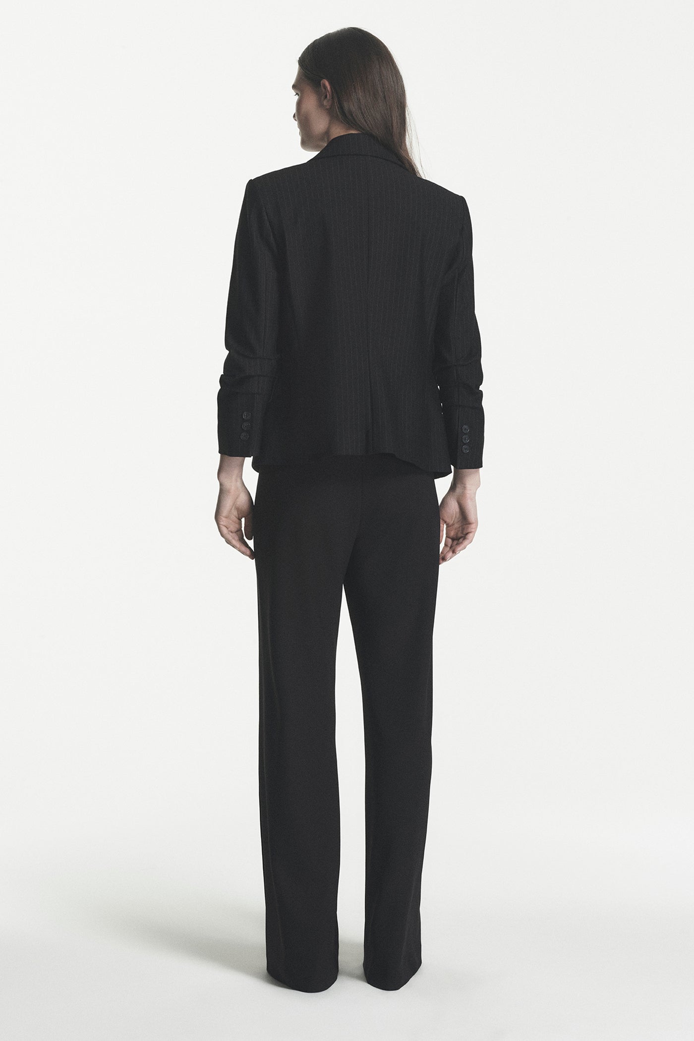 Pinstripe Ruched-Sleeve Blazer