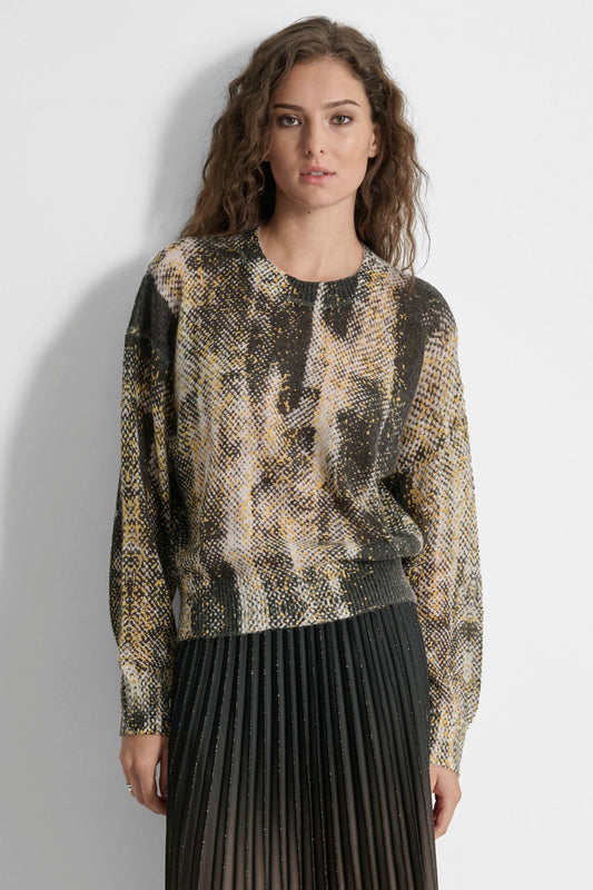 LONG SLEEVE BRUSHED PRINTED MOHAIR SWEATER