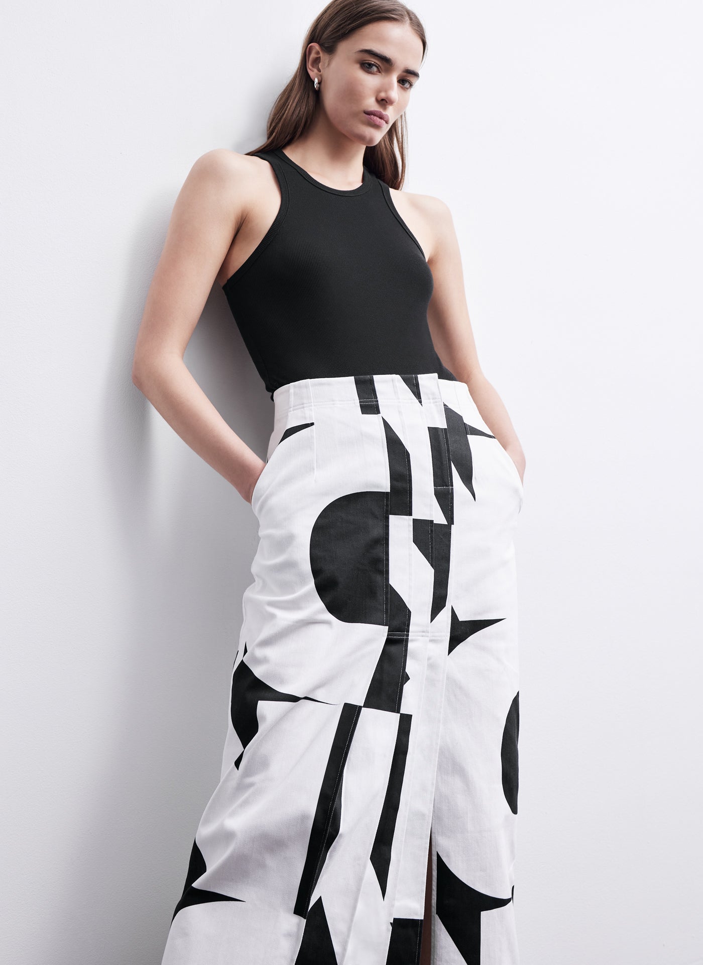 Twill Maxi Skirt Withgiant Cut Logo Print