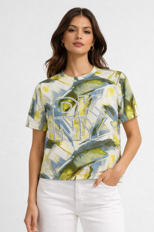 SHORT SLEEVE PRINTED STUDED LOGO TOP