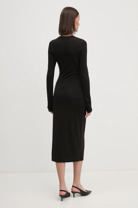 LONG SLEEVE ROUND NCK FITTED MIDI DRESS