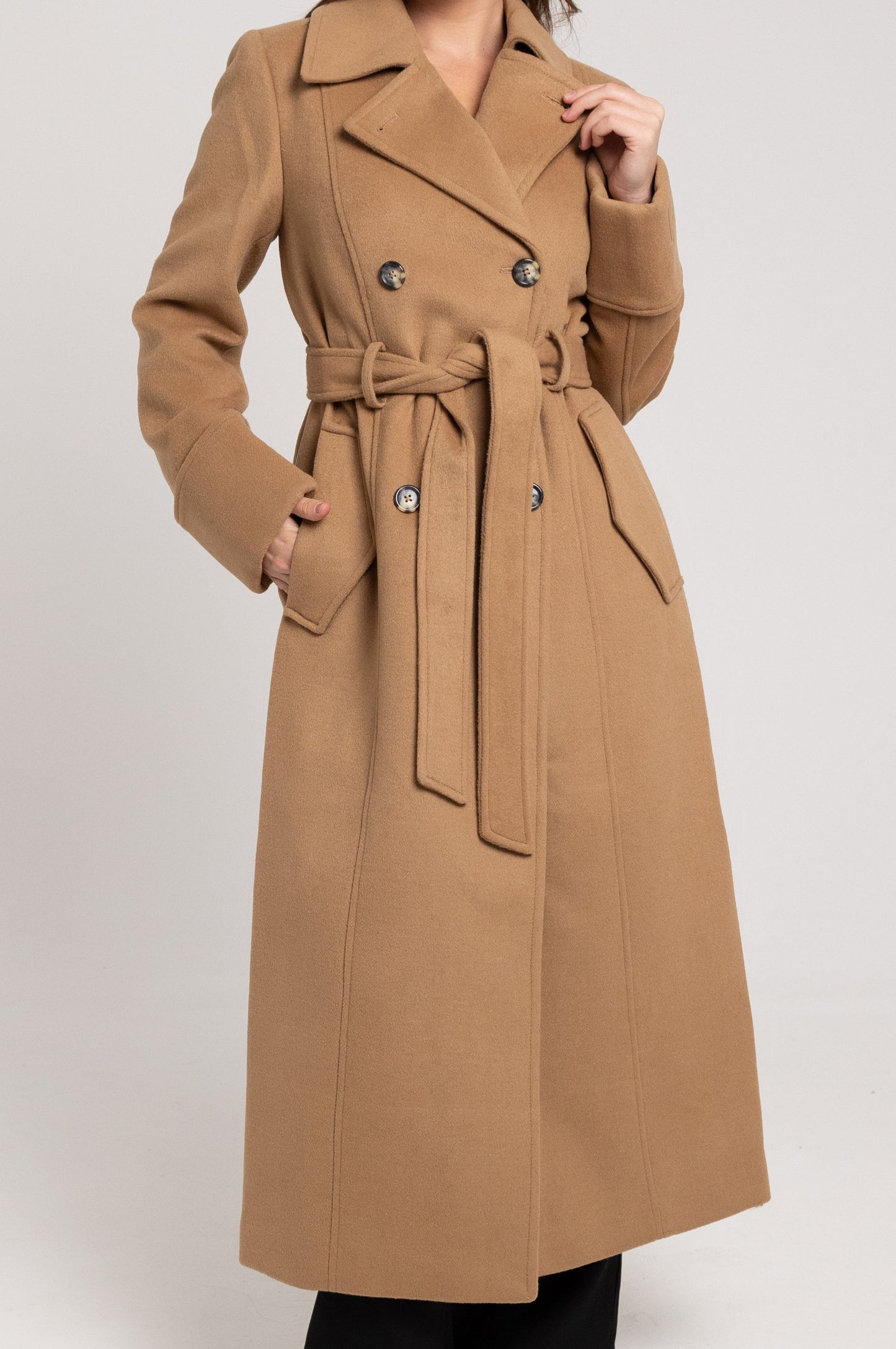 LONG SLEEVE SLIM LONG WOOL COAT