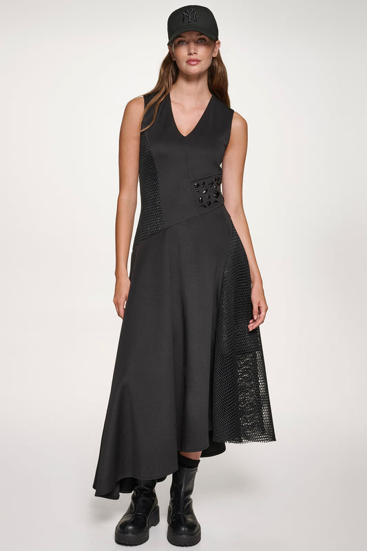 SLEEVELESS MIX MEDIA PANEL DRESS