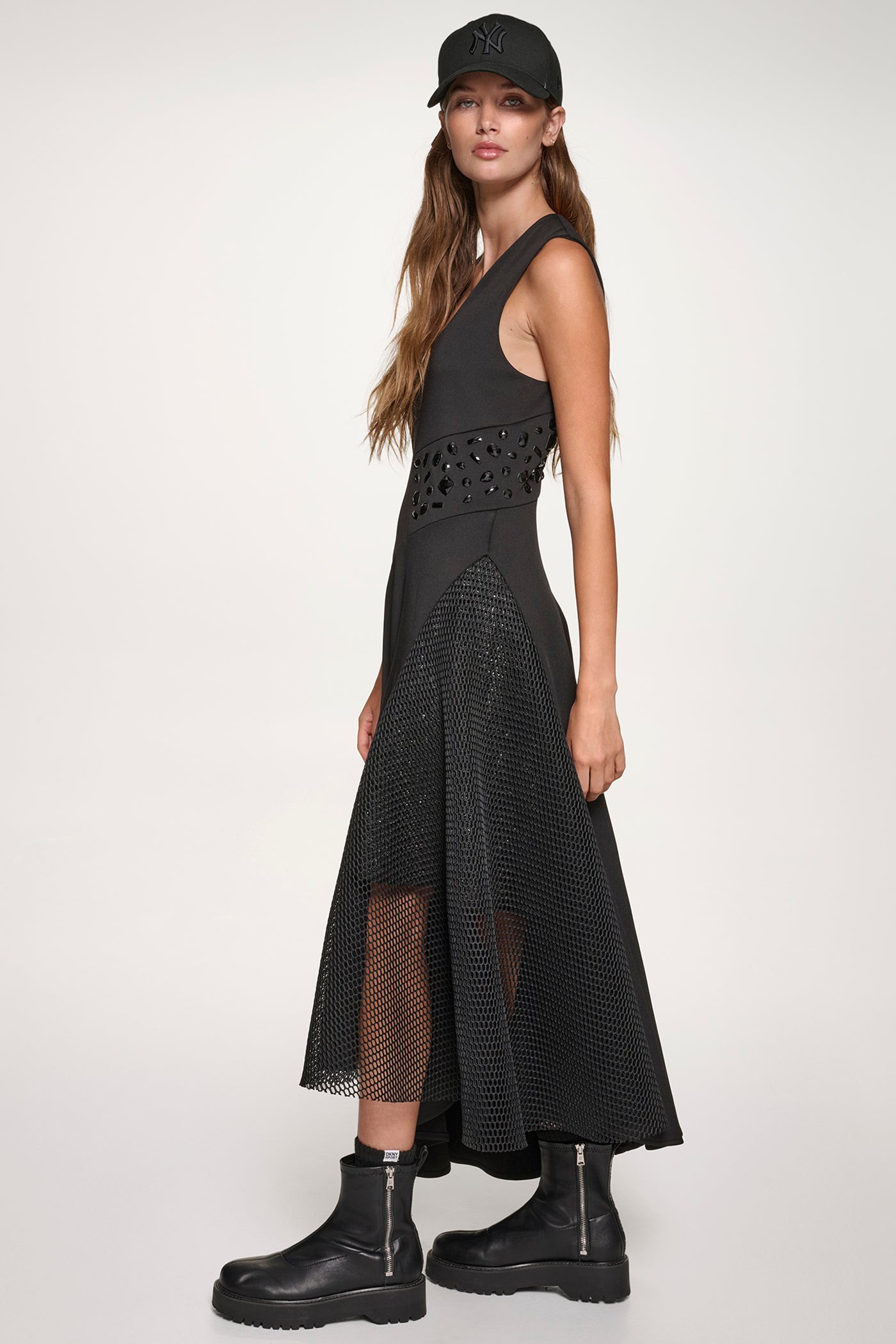 SLEEVELESS MIX MEDIA PANEL DRESS