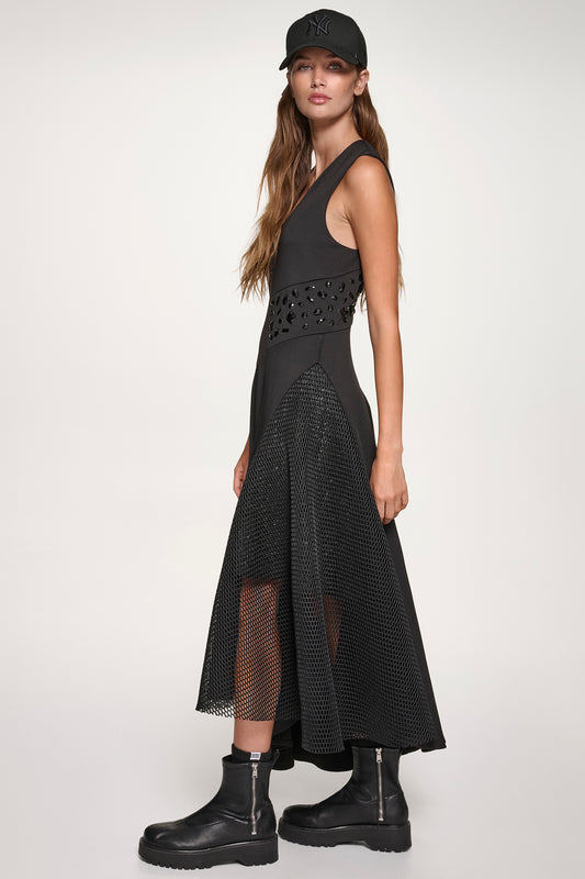 SLEEVELESS MIX MEDIA PANEL DRESS