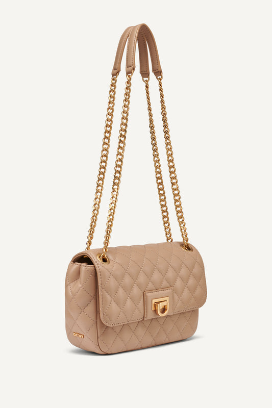 DKNY FINLEY MEDIUM FLAP SHOULDER BAG BEIGE