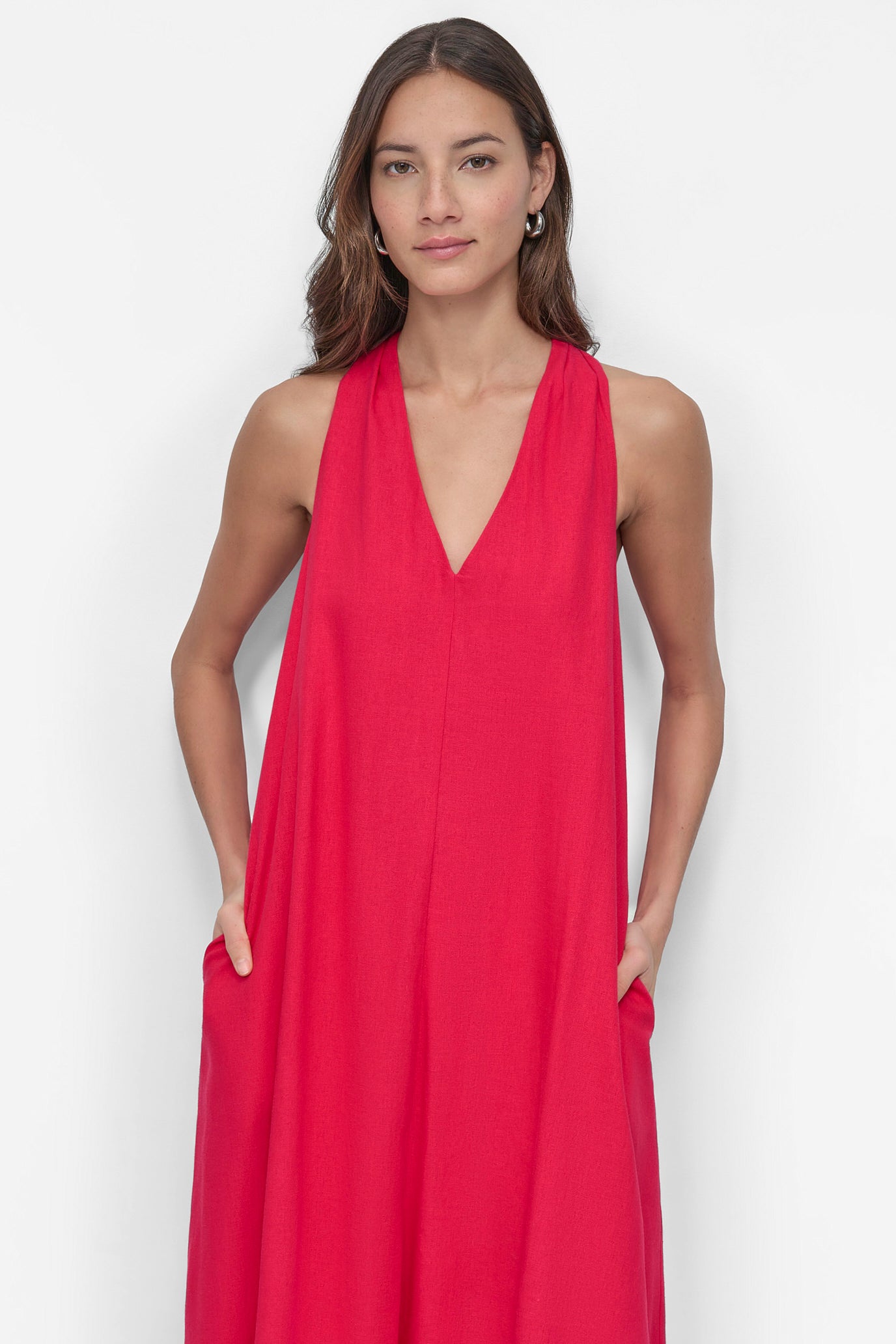 DKNY Sleeveless Linen Midi Dress PURPLE