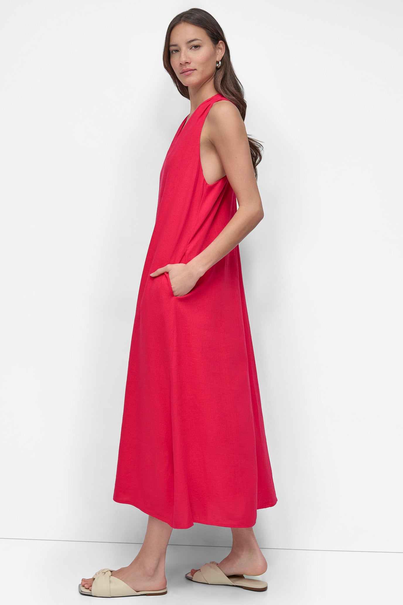 DKNY Sleeveless Linen Midi Dress PURPLE