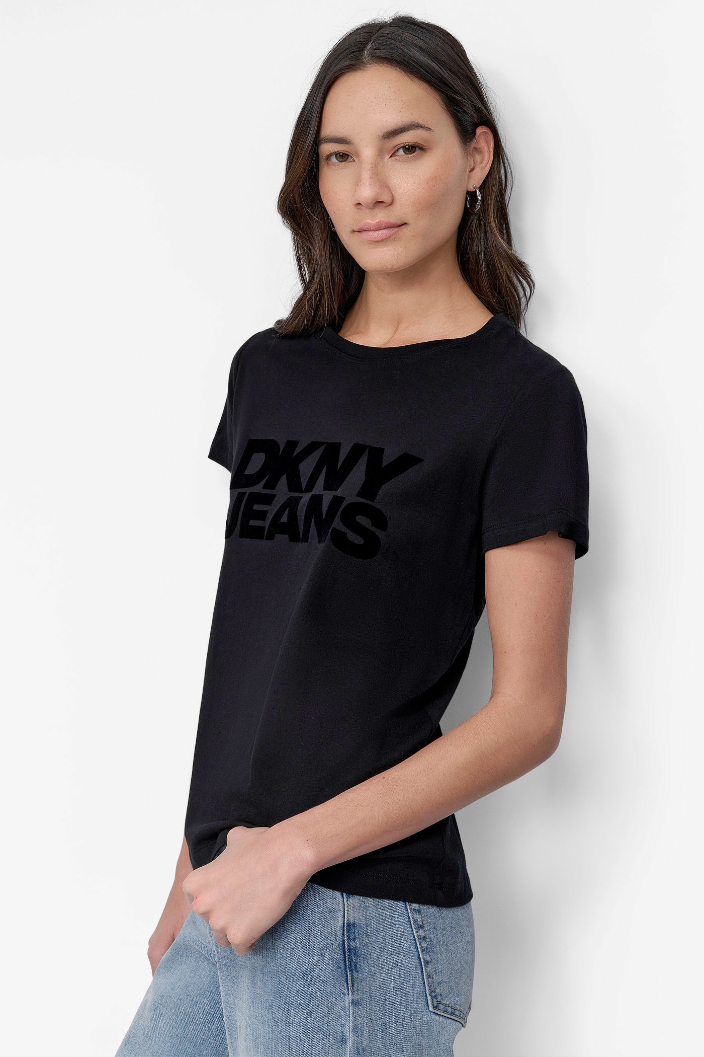 FLOCKED LOGO CREW NECK TEE