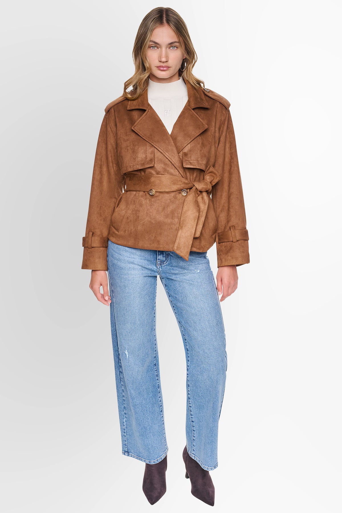 FAUX SUEDE SHORT TRENCH JACKET