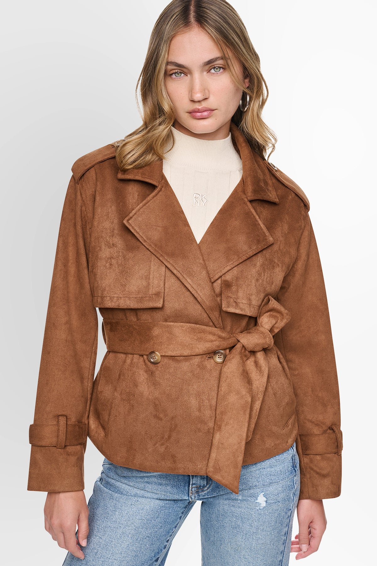 FAUX SUEDE SHORT TRENCH JACKET