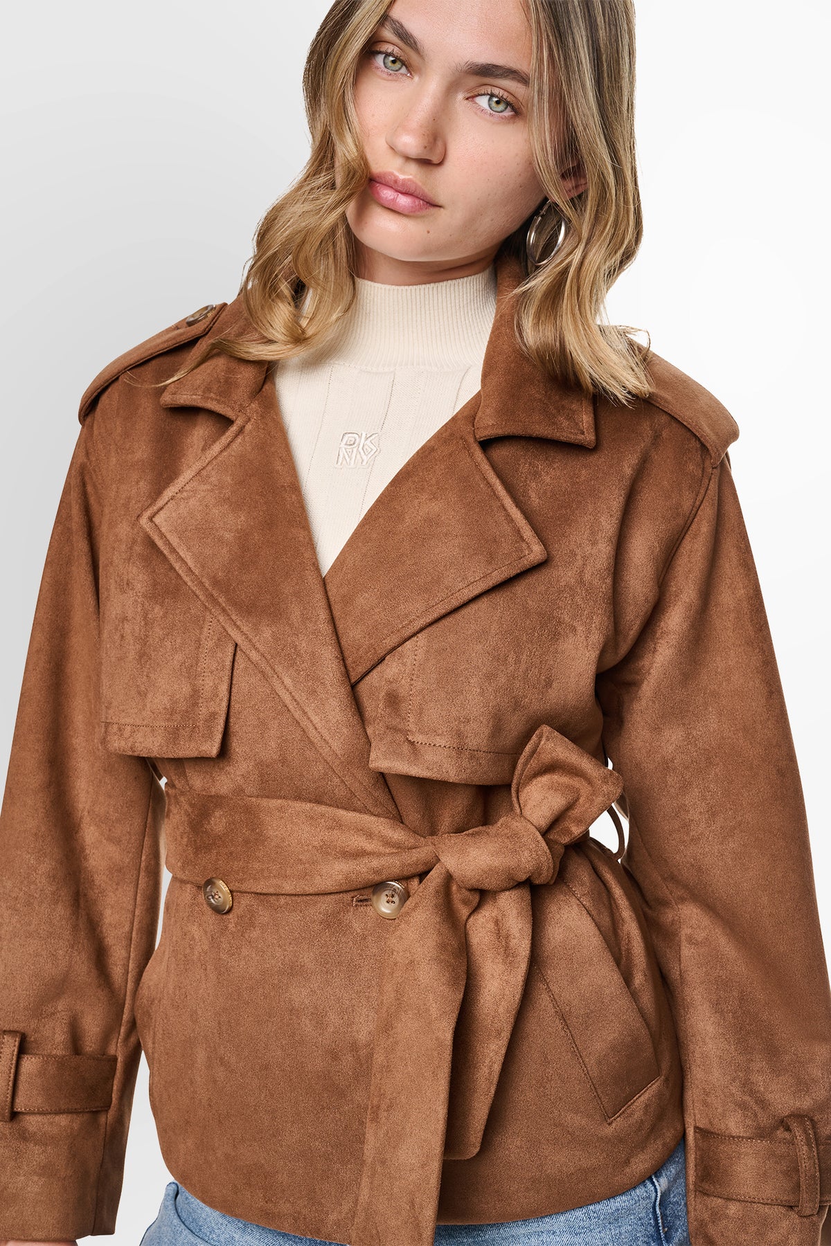 FAUX SUEDE SHORT TRENCH JACKET