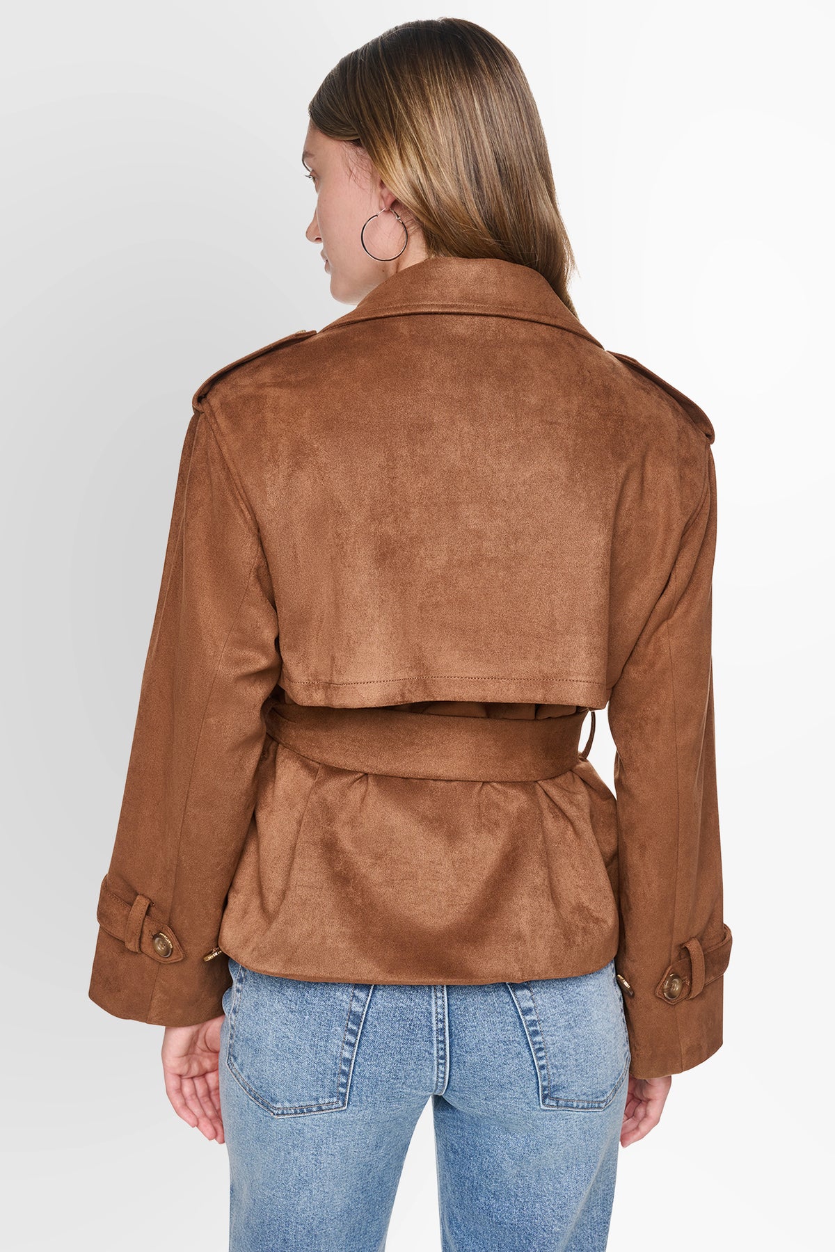 FAUX SUEDE SHORT TRENCH JACKET