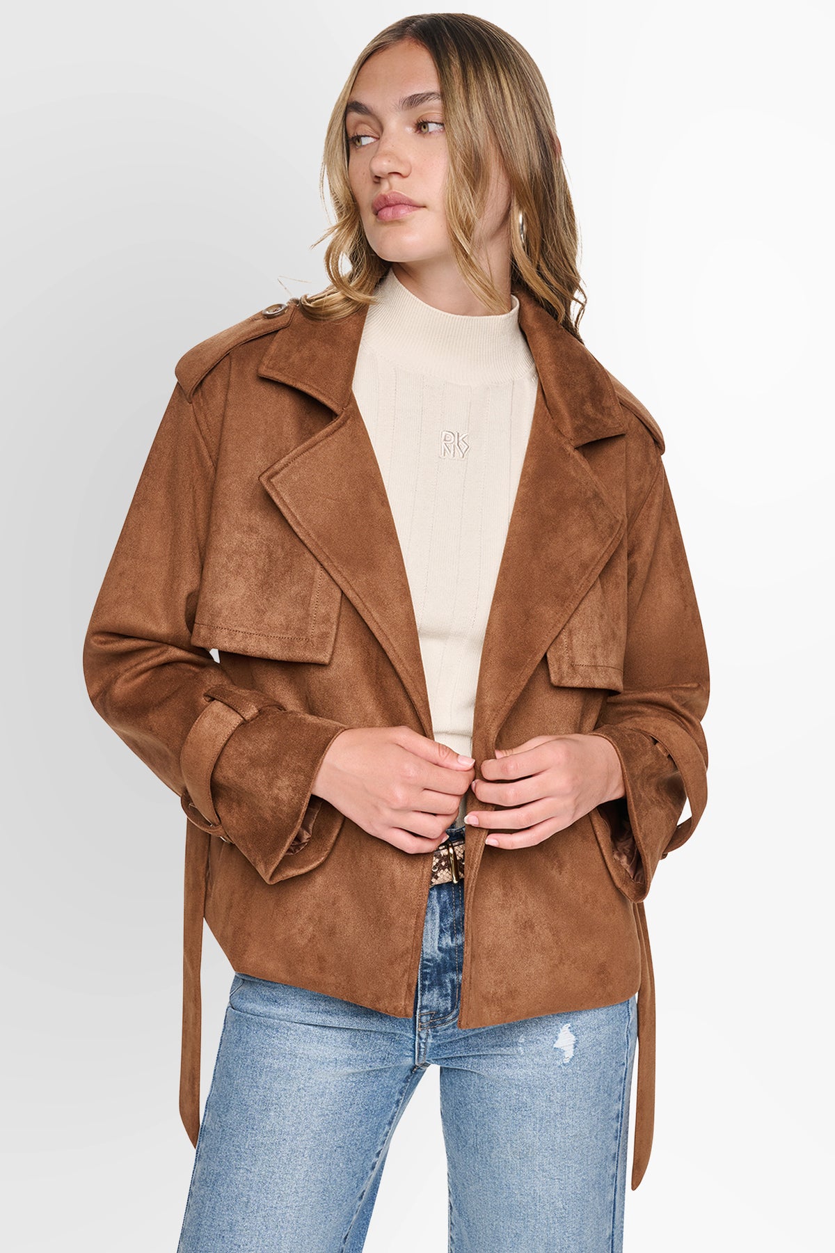 FAUX SUEDE SHORT TRENCH JACKET