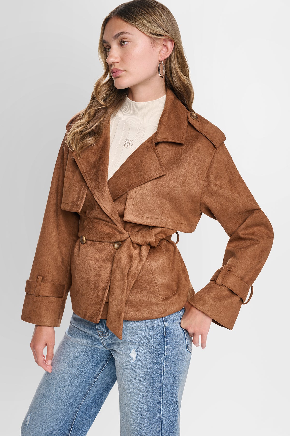 FAUX SUEDE SHORT TRENCH JACKET