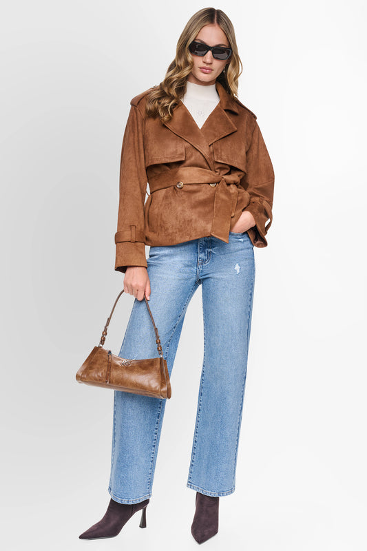 FAUX SUEDE SHORT TRENCH JACKET