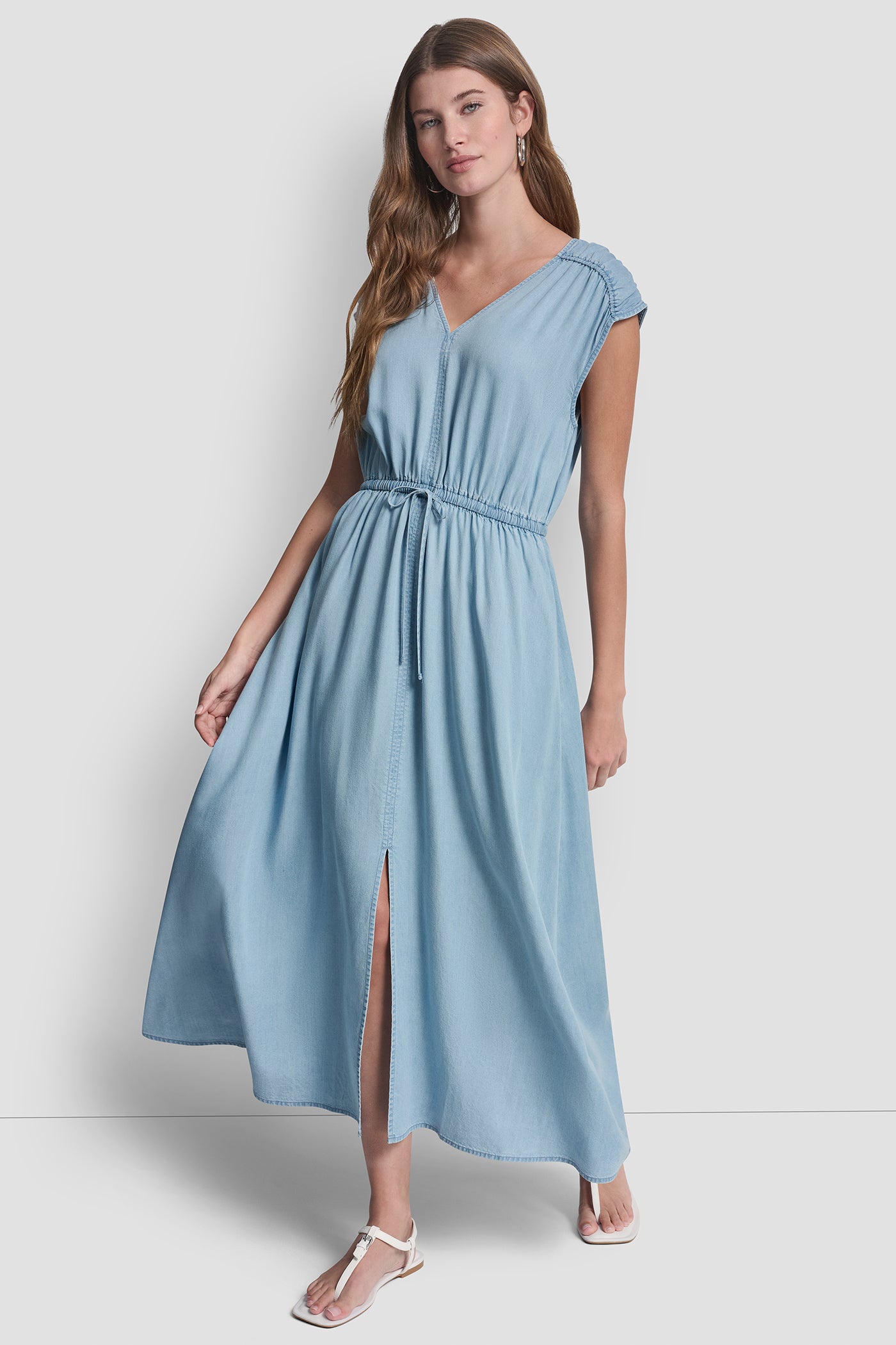 RUCHED SHOULDER SLEEVE DRESS