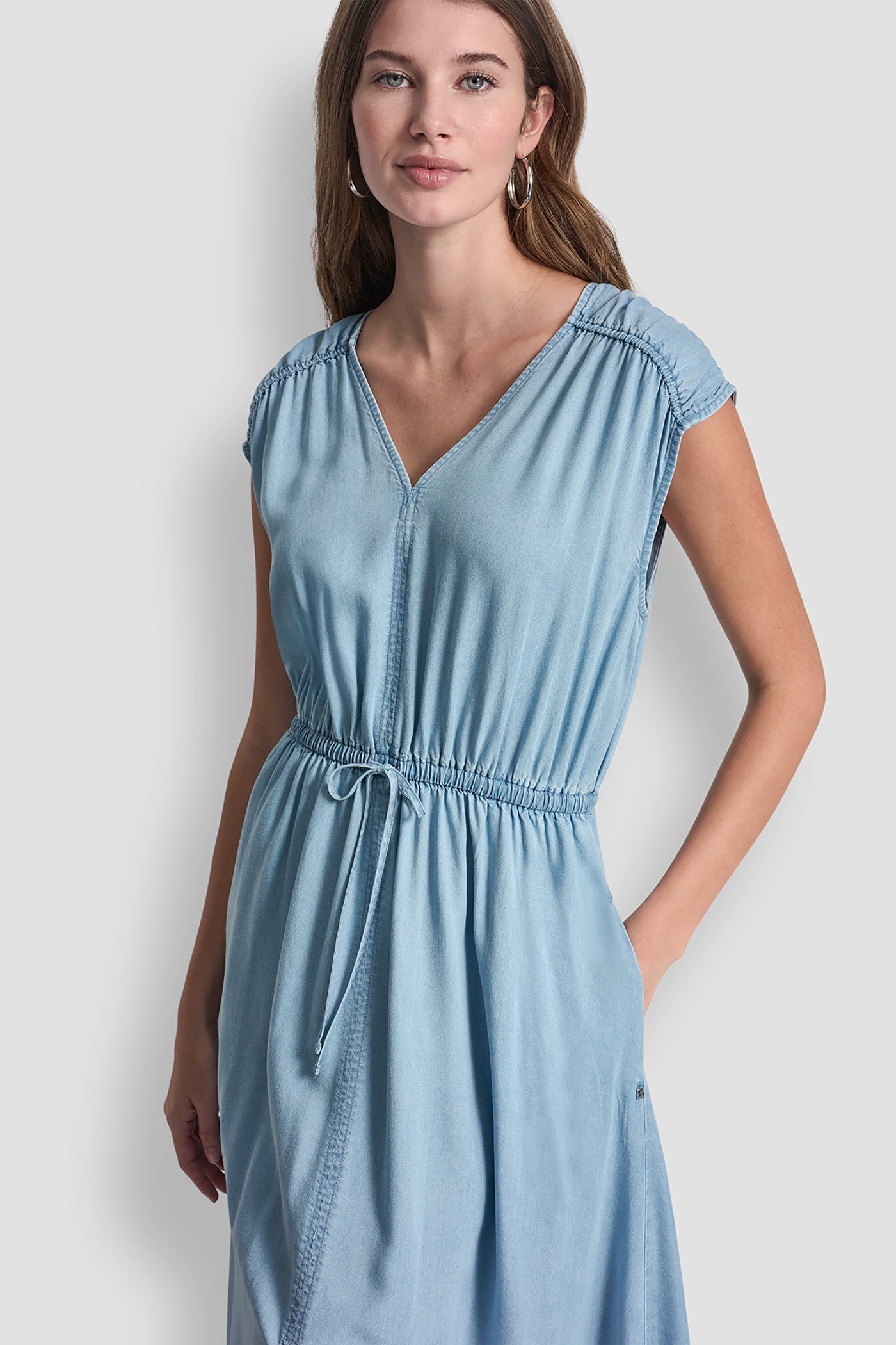 RUCHED SHOULDER SLEEVE DRESS