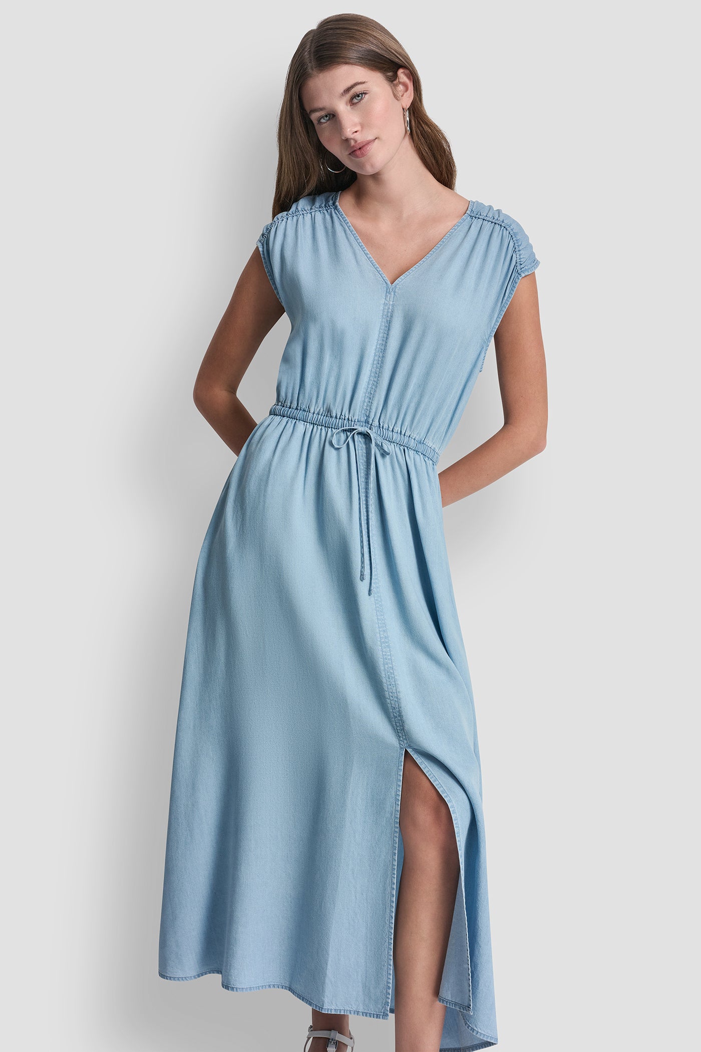 RUCHED SHOULDER SLEEVE DRESS