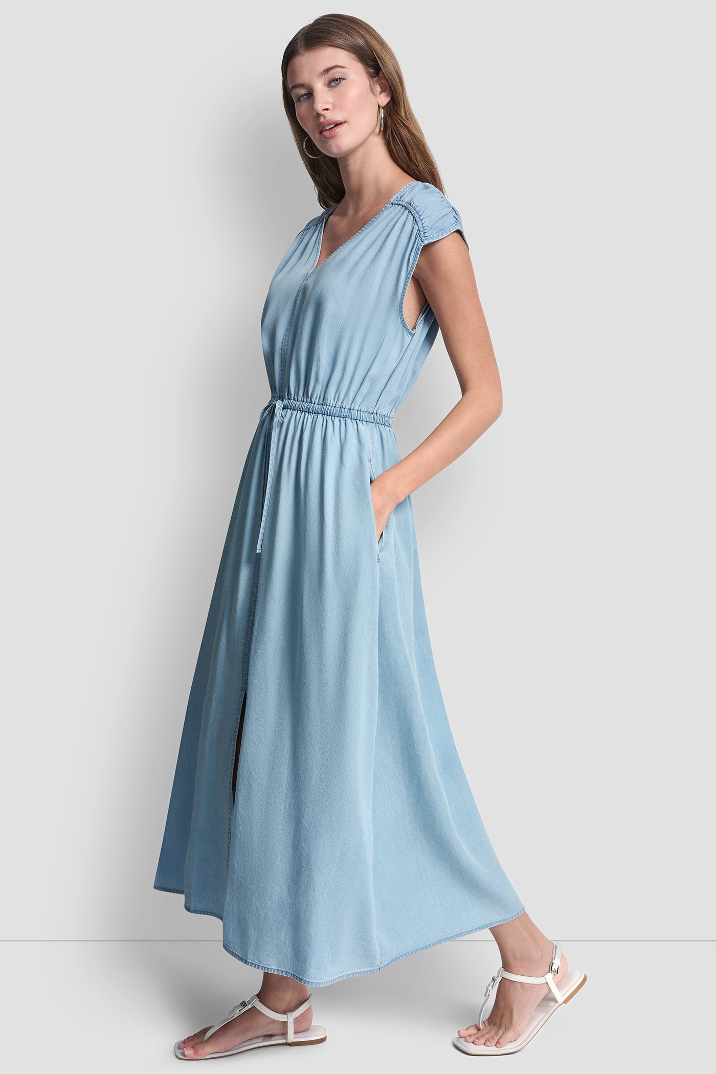 RUCHED SHOULDER SLEEVE DRESS