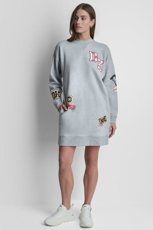 COTTON-BLEND LONG SLEEVE CAMPUS MINI DRESS