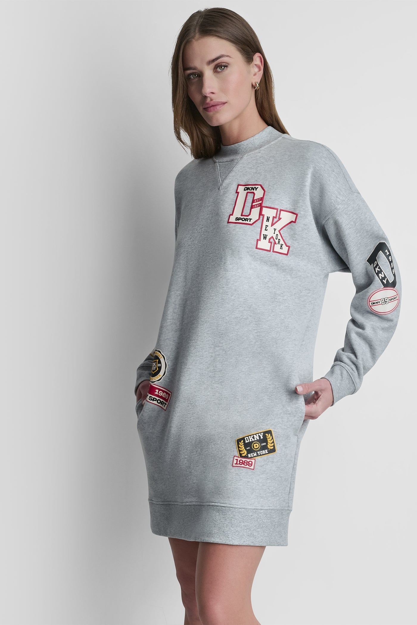 COTTON-BLEND LONG SLEEVE CAMPUS MINI DRESS